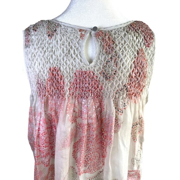 Catherine MaLendrino Size 8 Silk Dress Lined Smocked Shift Flow Boho Gray Coral - Picture 8 of 9